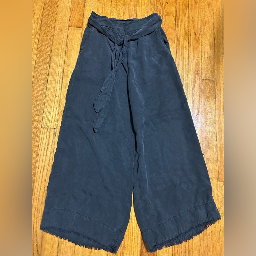 Anthropologie Black Wide-Leg Tie Waist Pants